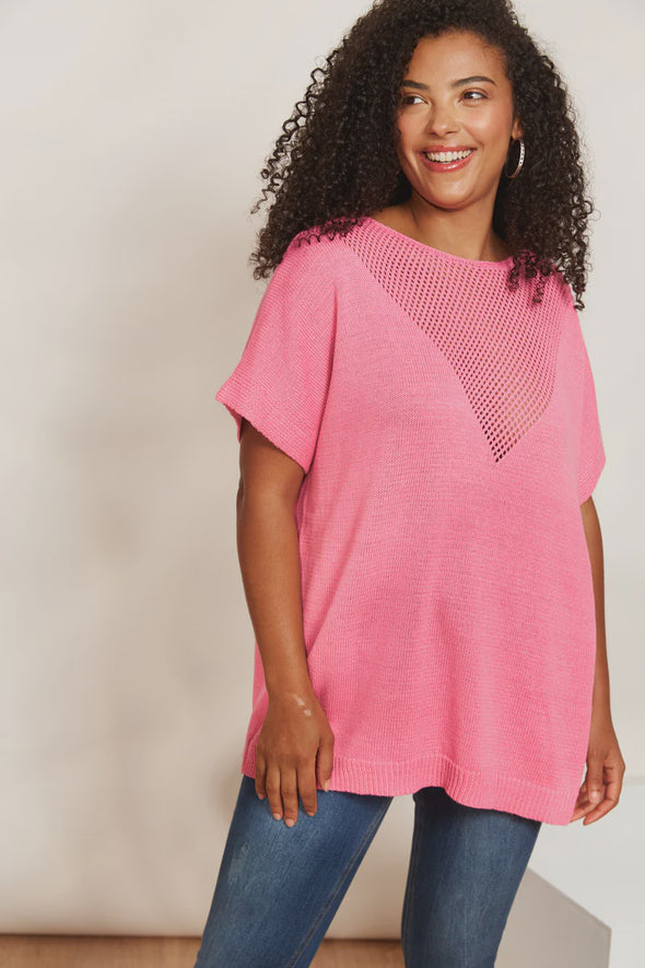 Crafted with a soft knit weave, the La Sable Knit Top is a lightweight beauty perfect for those relaxed days and transitional weather styling. This piece adds a fun twist to your outfit with its V-shaped open lace stitch detail on the front, giving your look texture. With short sleeves and a relaxed fit, it's all about comfort, whether you're lounging around or out for lunch. Just add your favourite denim and sneakers to complete the look.