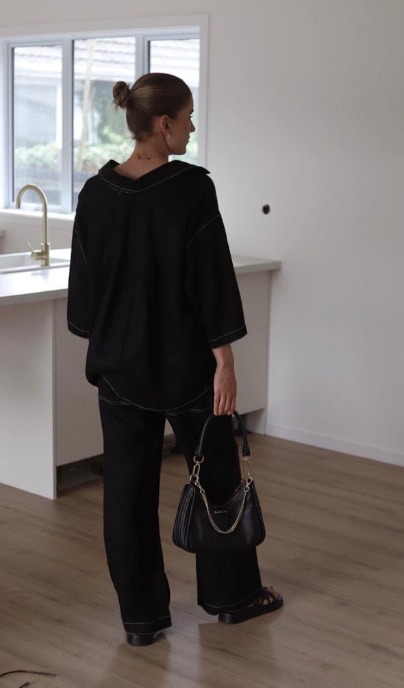 Charlotte Oversize Linen Shirt Black
