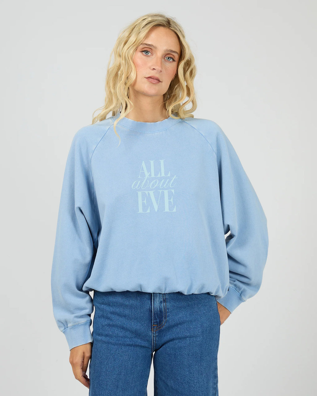 All About Eve Flynn Washed Box Raglan Crew Blue