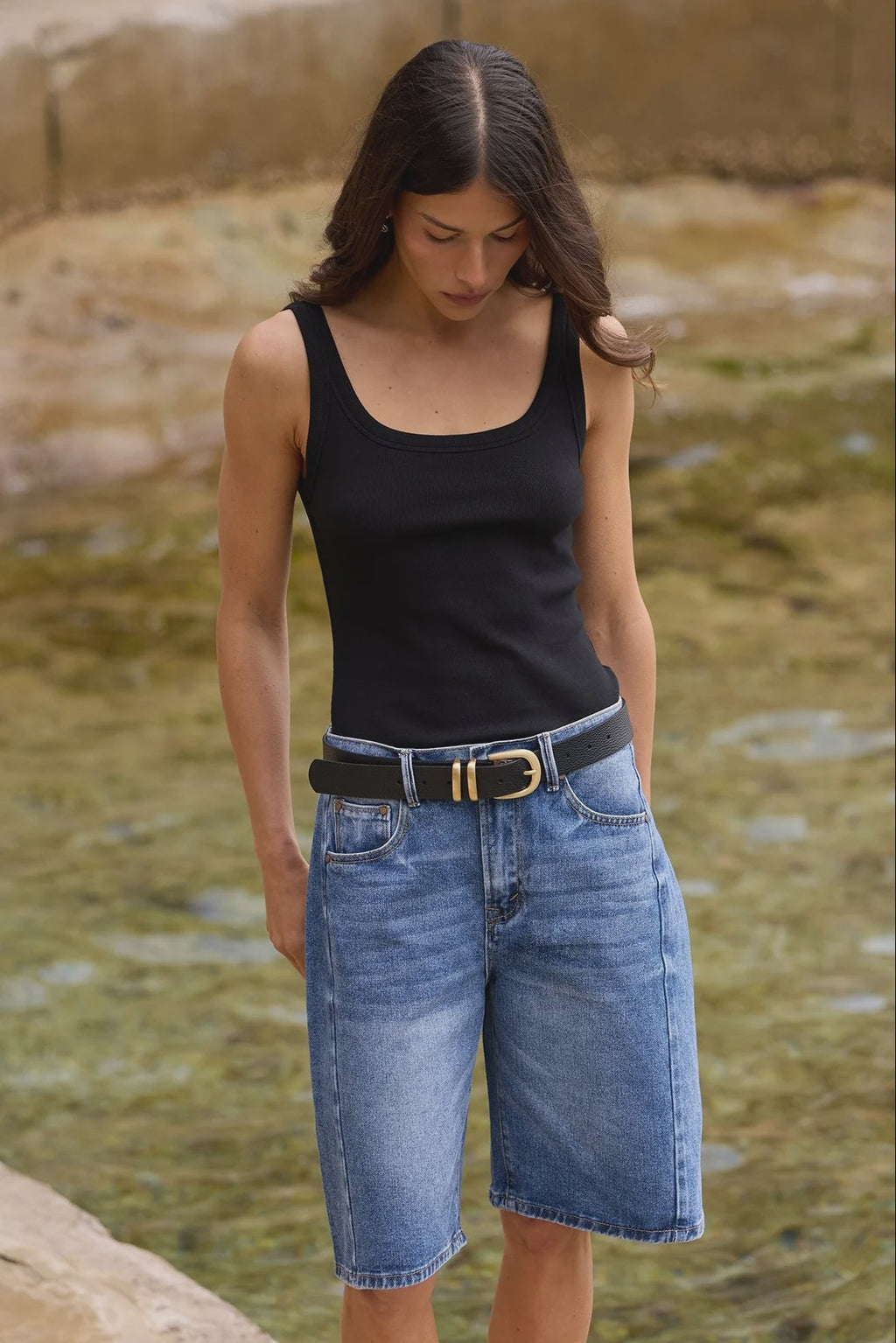 Among The Brave Academy Deep Blue Denim Barrel Shorts