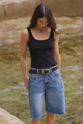 Among The Brave Academy Deep Blue Denim Barrel Shorts