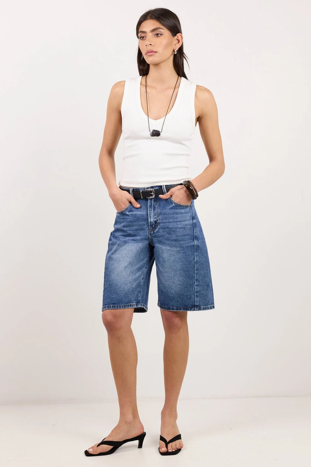 Among The Brave Academy Deep Blue Denim Barrel Shorts