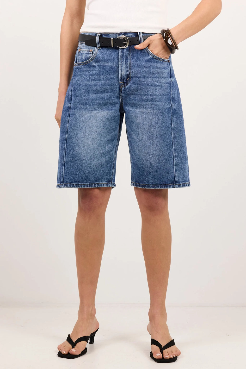 Among The Brave Academy Deep Blue Denim Barrel Shorts