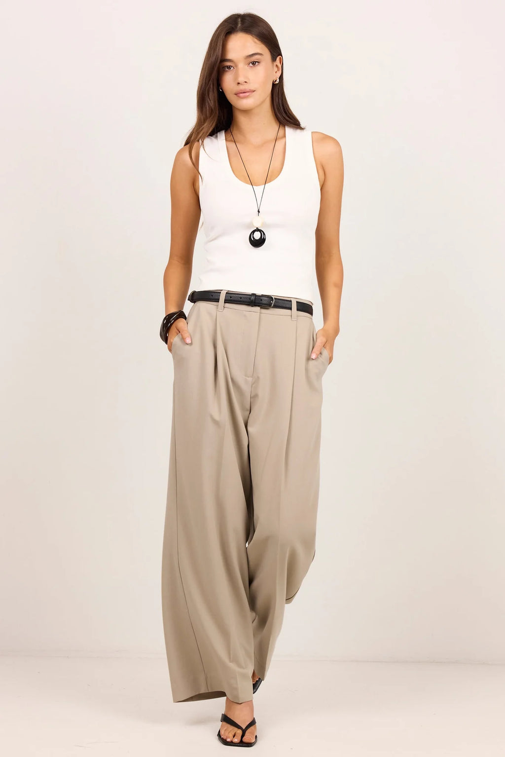 Conquered Stone Relaxed Adjustable Waist Wide Leg Pants