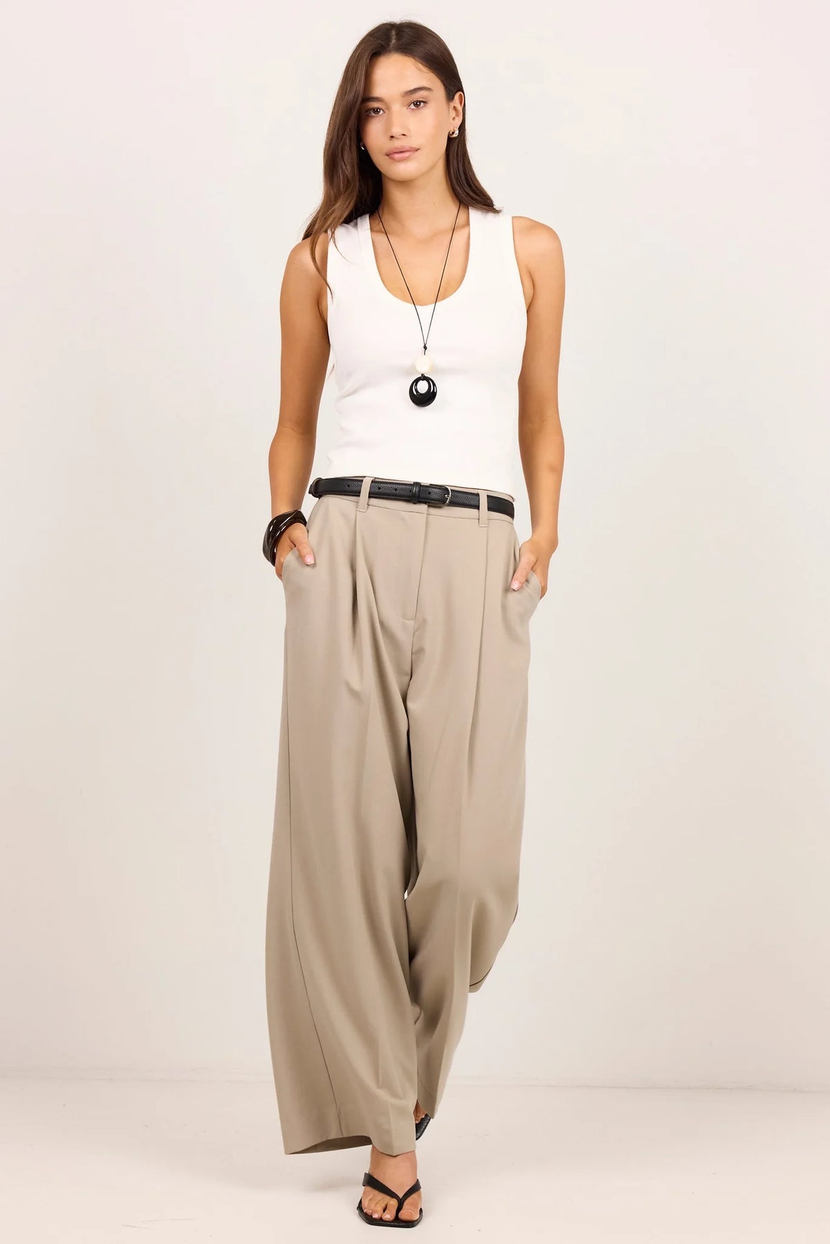 Conquered Stone Relaxed Adjustable Waist Wide Leg Pants