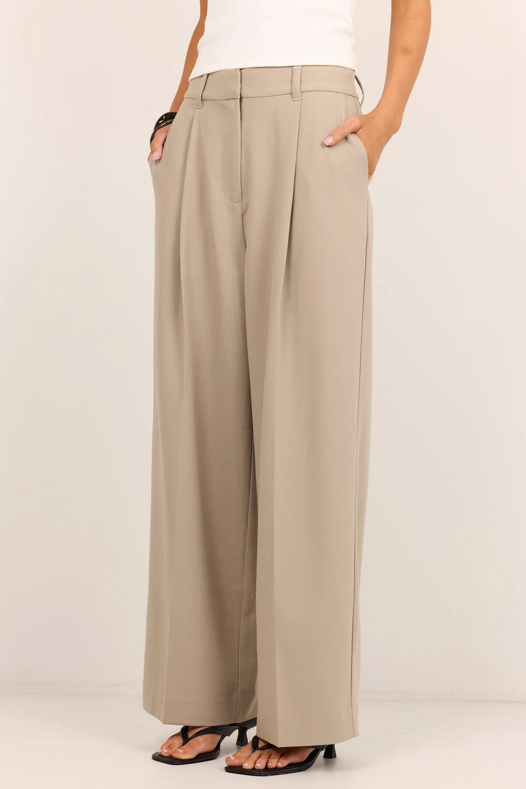 Conquered Stone Relaxed Adjustable Waist Wide Leg Pants