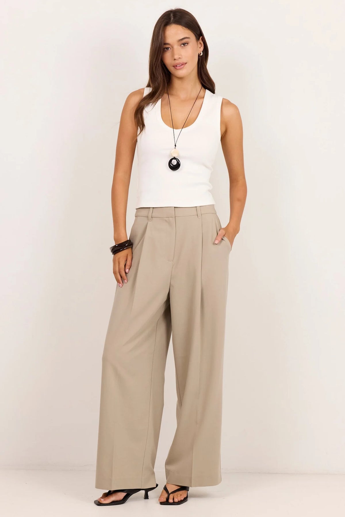 Conquered Stone Relaxed Adjustable Waist Wide Leg Pants