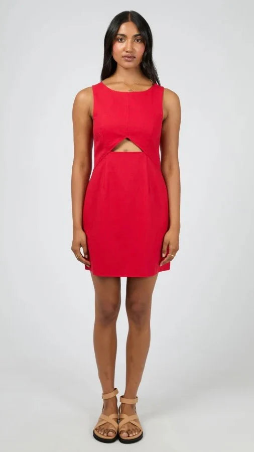 Mini length for a fresh, modern look

Tailored silhouette with subtle waist darts

Chic side cutout detailing

Back zip closure for a secure, streamlined fit

Lightweight blended fabric: 40% Viscose, 40% Linen, 10% Cotton, 10% Polyester

Perfect for day-to-night styling