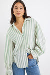 Experience easy elegance with this striped oversized shirt. Crafted from a soft, breathable cotton-linen blend, it feels as good as it looks. The roomy fit and playful balloon sleeves add a fun, carefree vibe that’s perfect for pairing with tailored trousers or your favorite denim. Refresh your high-low dressing game with this effortlessly cool staple.