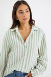 Experience easy elegance with this striped oversized shirt. Crafted from a soft, breathable cotton-linen blend, it feels as good as it looks. The roomy fit and playful balloon sleeves add a fun, carefree vibe that’s perfect for pairing with tailored trousers or your favorite denim. Refresh your high-low dressing game with this effortlessly cool staple.