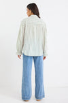 Experience easy elegance with this striped oversized shirt. Crafted from a soft, breathable cotton-linen blend, it feels as good as it looks. The roomy fit and playful balloon sleeves add a fun, carefree vibe that’s perfect for pairing with tailored trousers or your favorite denim. Refresh your high-low dressing game with this effortlessly cool staple.
