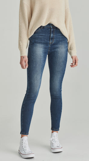 Super high waisted, stretch denim skinny jeans.