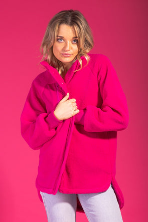 Charlo Frankie Sherpa Jacket Pink is one you must have in your wardrobe, this snuggly little number is the easiest accessory to boujee up your outfit, need to feel more alive - this hot pink faux sherpa is your go too. We love this one!