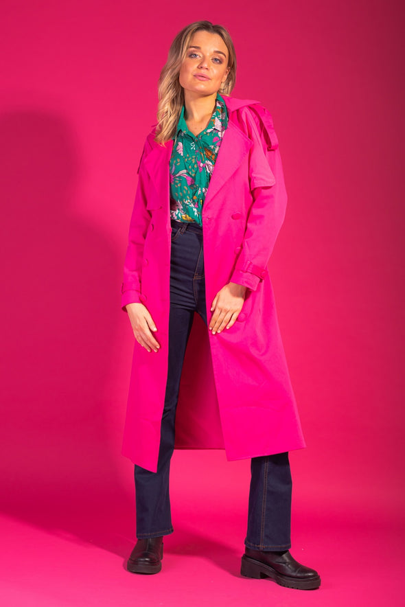 A hot pink long coat, and how WOW is this?! As always Kelly has nailed the pink of this coat and it is nothing short of a showstopper. This coat will hit you mid calf depending on height and has well designed lapel features among other things.