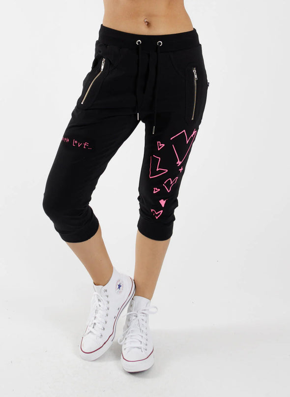 Federation Cut Trackies With Love Black/Pink