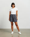 Fresh and summery in ink and white cotton blend plaid, these cute shorts with front pleat detail and self belt are a must have. &nbsp;Style with a tank top or t-shirt for the beach or with the Kennedy Blazer in the matching fabric for an elevated summer 'suit' option.&nbsp;

COLOUR
Ink Plaid

FABRIC INFO
80% Cotton 20% Poly