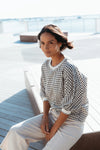 Best-selling easy fit top updated in a check print

Contrast striped rib neck and cuffs for a luxe finish

Playful monochrome design for versatile styling

Crafted from a comfortable 94% Polyester, 6% Spandex blend

A wardrobe must-have for easy, everyday chic