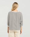 Best-selling easy fit top updated in a check print

Contrast striped rib neck and cuffs for a luxe finish

Playful monochrome design for versatile styling

Crafted from a comfortable 94% Polyester, 6% Spandex blend

A wardrobe must-have for easy, everyday chic