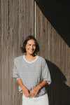 Best-selling easy fit top updated in a check print

Contrast striped rib neck and cuffs for a luxe finish

Playful monochrome design for versatile styling

Crafted from a comfortable 94% Polyester, 6% Spandex blend

A wardrobe must-have for easy, everyday chic