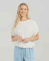 Playful elasticated sleeves with a feminine touch

Adjustable drawstring waist for a flattering fit

Lightweight 48% Viscose, 52% Rayon with a soft sheen

Easy to dress up or down for smart casual styling

A versatile wardrobe must-have for spring and summer