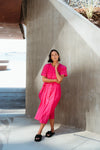 Feminine cap sleeves with a relaxed fit
Button-down front for versatile styling
Curved bodice panels for subtle shape
Self-tie waist to cinch and flatter
Soft and lightweight
70% Rayon, 30% Nylon blend