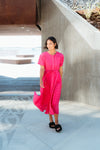 Feminine cap sleeves with a relaxed fit
Button-down front for versatile styling
Curved bodice panels for subtle shape
Self-tie waist to cinch and flatter
Soft and lightweight
70% Rayon, 30% Nylon blend