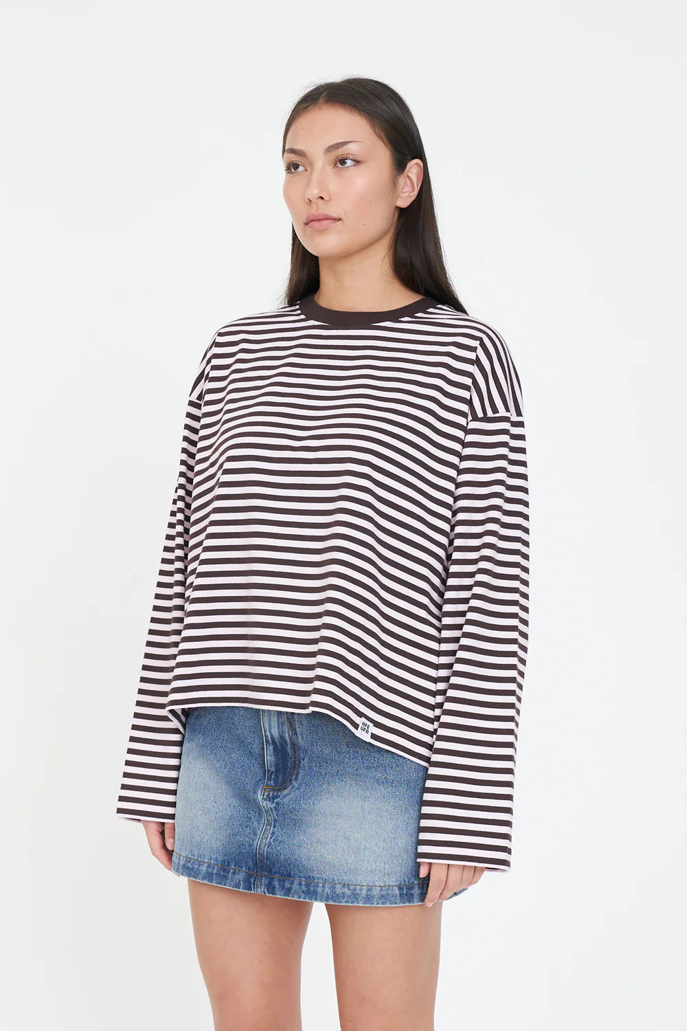 Huffer Alex Stripe Billie LS Tee Petal/Cocoa