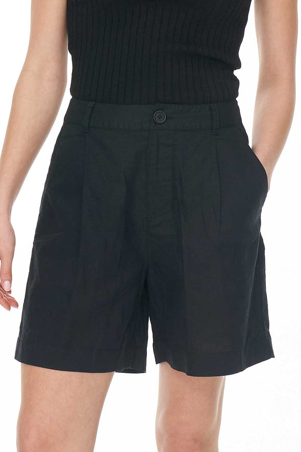 Huffer Lin-In Longline Pleat Short Black