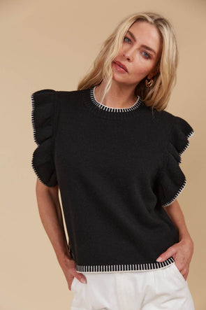 Just add jeans, and you're good to go! The Athena Frill Knit Top steals the spotlight with its dramatic frill sleeves and eye-catching contrast binding. Designed with a slightly cropped length, it's the perfect match for high-waisted bottoms, adding a stylish edge to your outfit. Crafted from a cosy wool and recycled blend, this knit top is a must-have for your transeasonal wardrobe. Trust us—you'll want one in every colour!