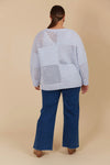 Wide round neck
Drop shoulder
Long sleeves
Hip-length
Contrasting weave design
Easy fit
80% Acrylic, 20% Wool