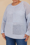 Wide round neck
Drop shoulder
Long sleeves
Hip-length
Contrasting weave design
Easy fit
80% Acrylic, 20% Wool