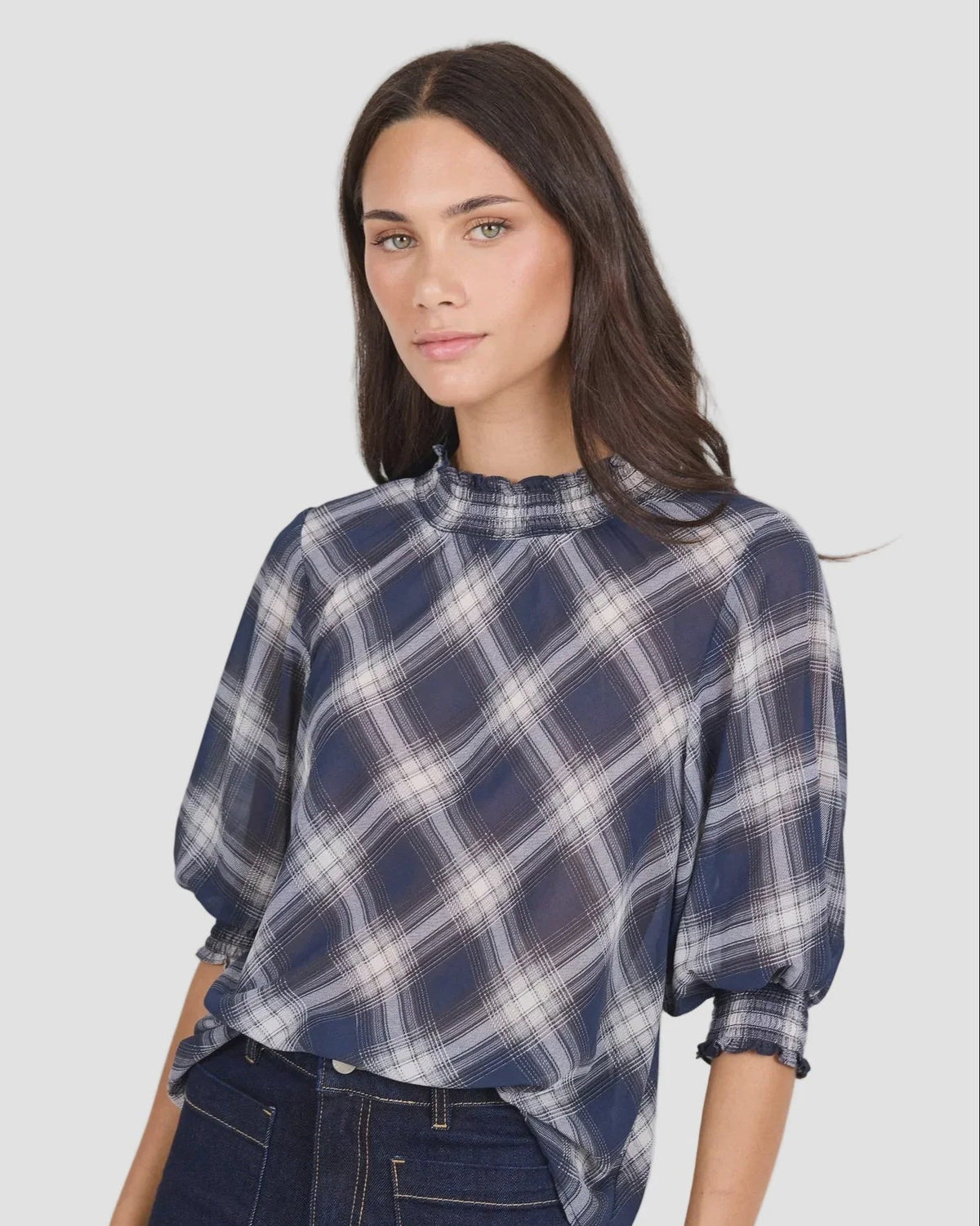 Ivy + Jack Affirming Top Navy Check