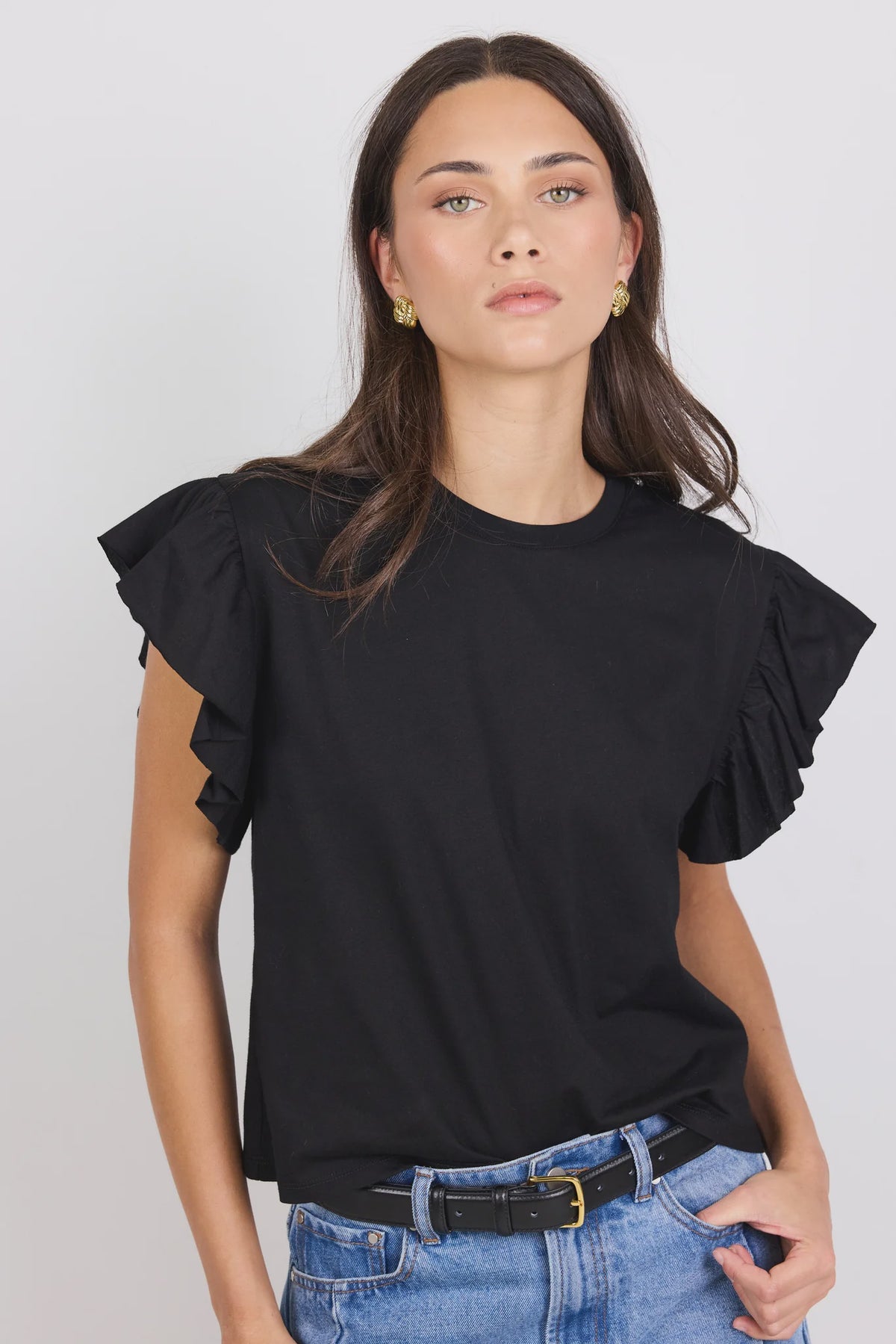 Ivy + Jack Hover Black Flutter Sleeve Tee