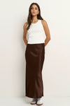 - Pull-on style with comfortable elastic waist
- Bias cut creates a softly draped silhouette
- Chocolate hue in silky rayon-viscose blend
- Midi length offers versatile styling options
- Delicate fabric with a luxurious silky feel, 60% Rayon, 40% Viscose