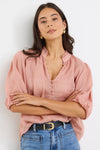 High neck blouse with frill detailing

Elegant button front design

Mid-length balloon sleeves for a feminine touch

Semi-sheer 100% Ramie fabric – lightweight and breathable

Effortless styling from day to night