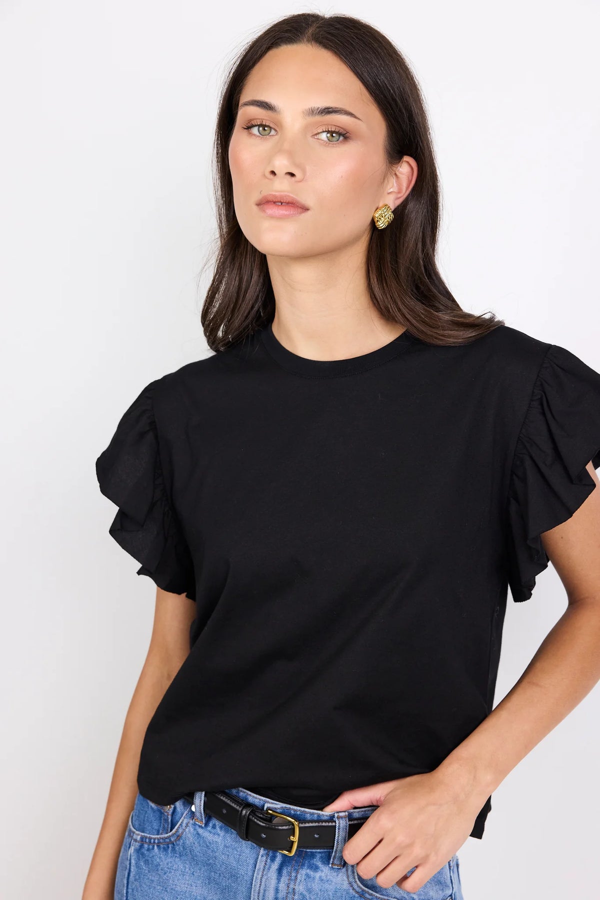 Ivy + Jack Hover Black Flutter Sleeve Tee