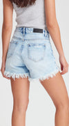 Rigid but soft denim shorts with ripped front panels and a raw&nbsp;hem. Can be worn higher or lower on the waist as preferred, Sofia also looks great worn fitted, one or even two sizes up.&nbsp;