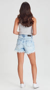 Rigid but soft denim shorts with ripped front panels and a raw&nbsp;hem. Can be worn higher or lower on the waist as preferred, Sofia also looks great worn fitted, one or even two sizes up.&nbsp;