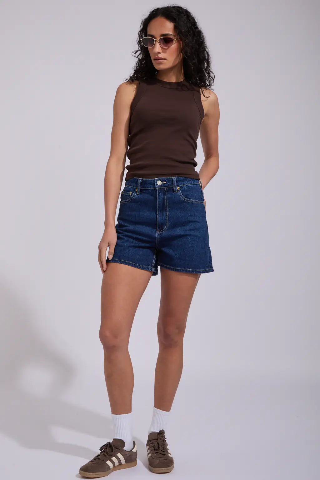High-rise fit

Relaxed A-line shape

Zip fly closure

Finished hem (can be rolled)

Contrast stitching &amp; silver metal trims

Vegan faux leather patch

99.5% Cotton, 0.5% Elastane