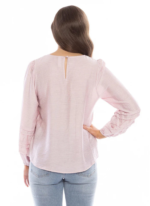 The 'nice top' to team up with your jeans. The Milly top is the prettiest blush pink looks fab with your blue denim for an easy casual look or add a blazer to elevate your style. Featuring: Long sleeve; Pin tuck sleeves Elastic Cuffs Straight hemline Button neck closure