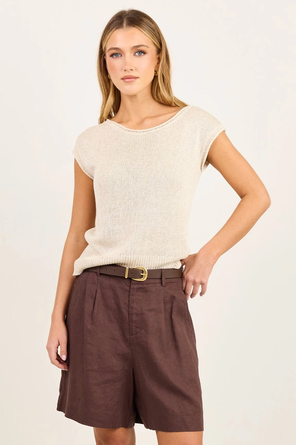 Literal Dark Chocolate Linen Pleat Front Short Dark Chocolate