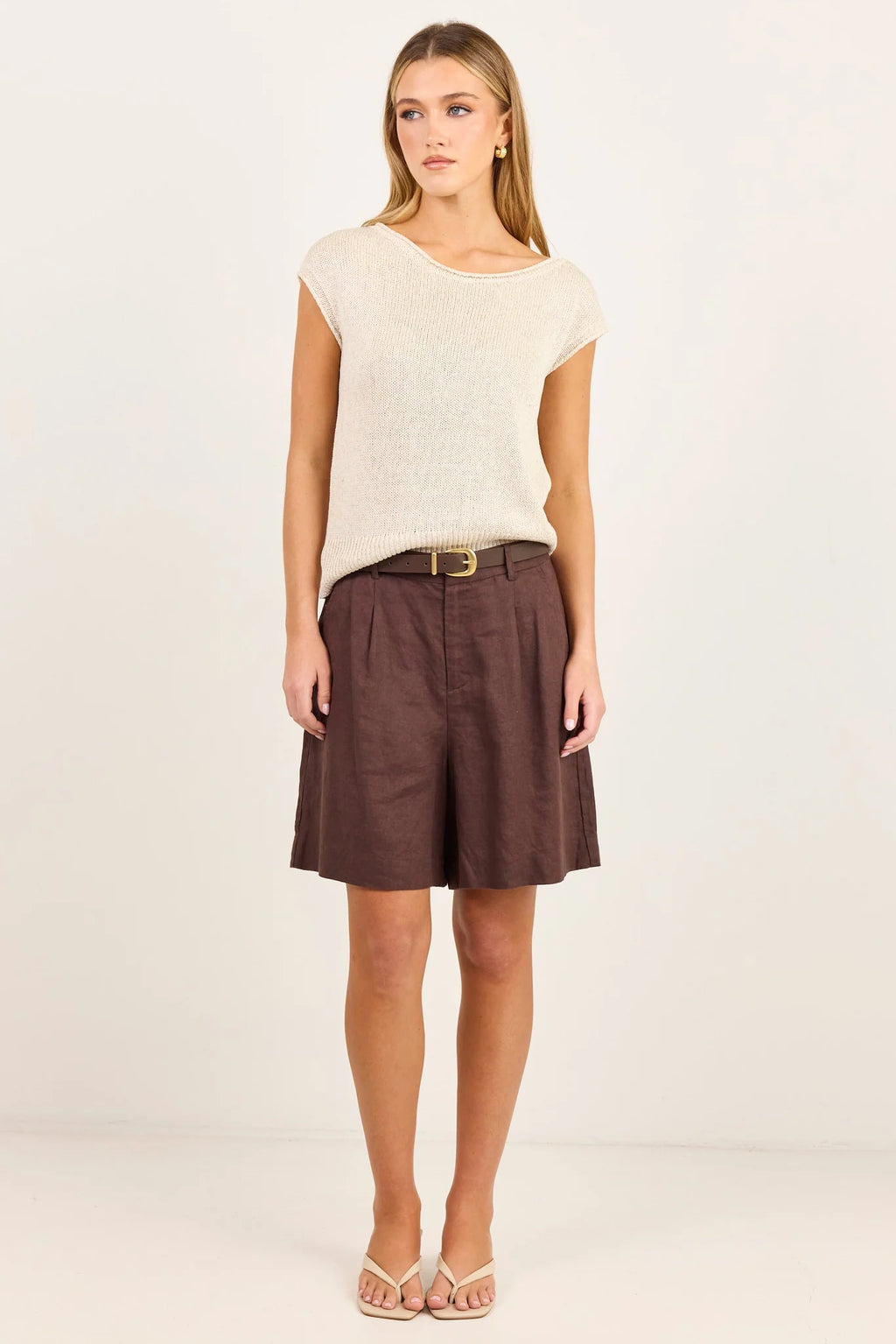 Literal Dark Chocolate Linen Pleat Front Short Dark Chocolate