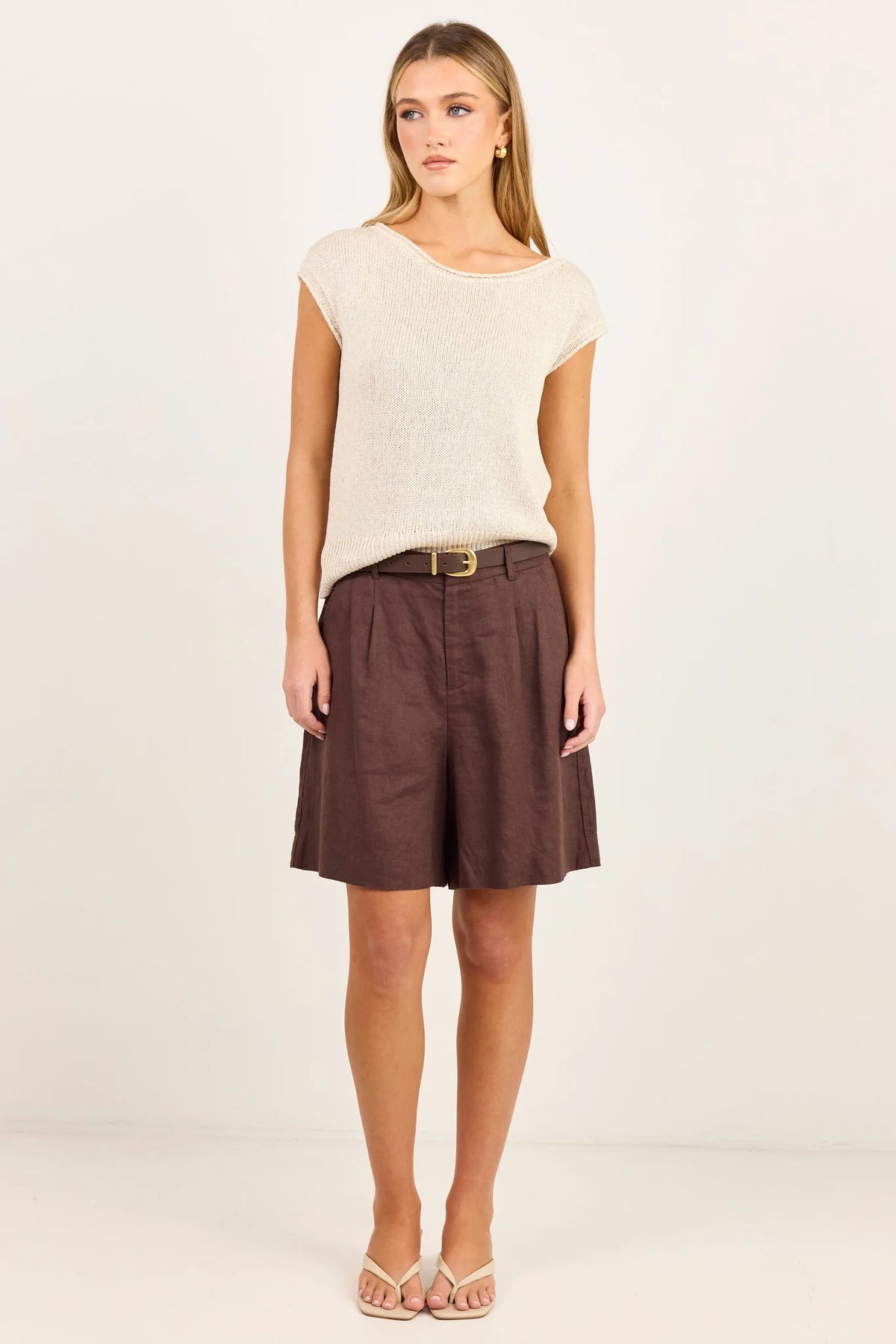 Literal Dark Chocolate Linen Pleat Front Short Dark Chocolate