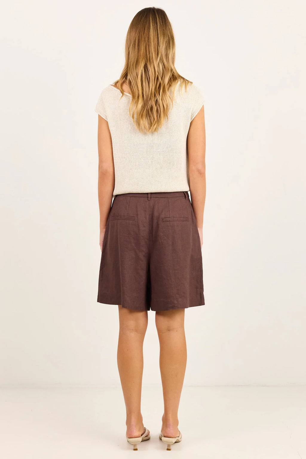 Literal Dark Chocolate Linen Pleat Front Short Dark Chocolate