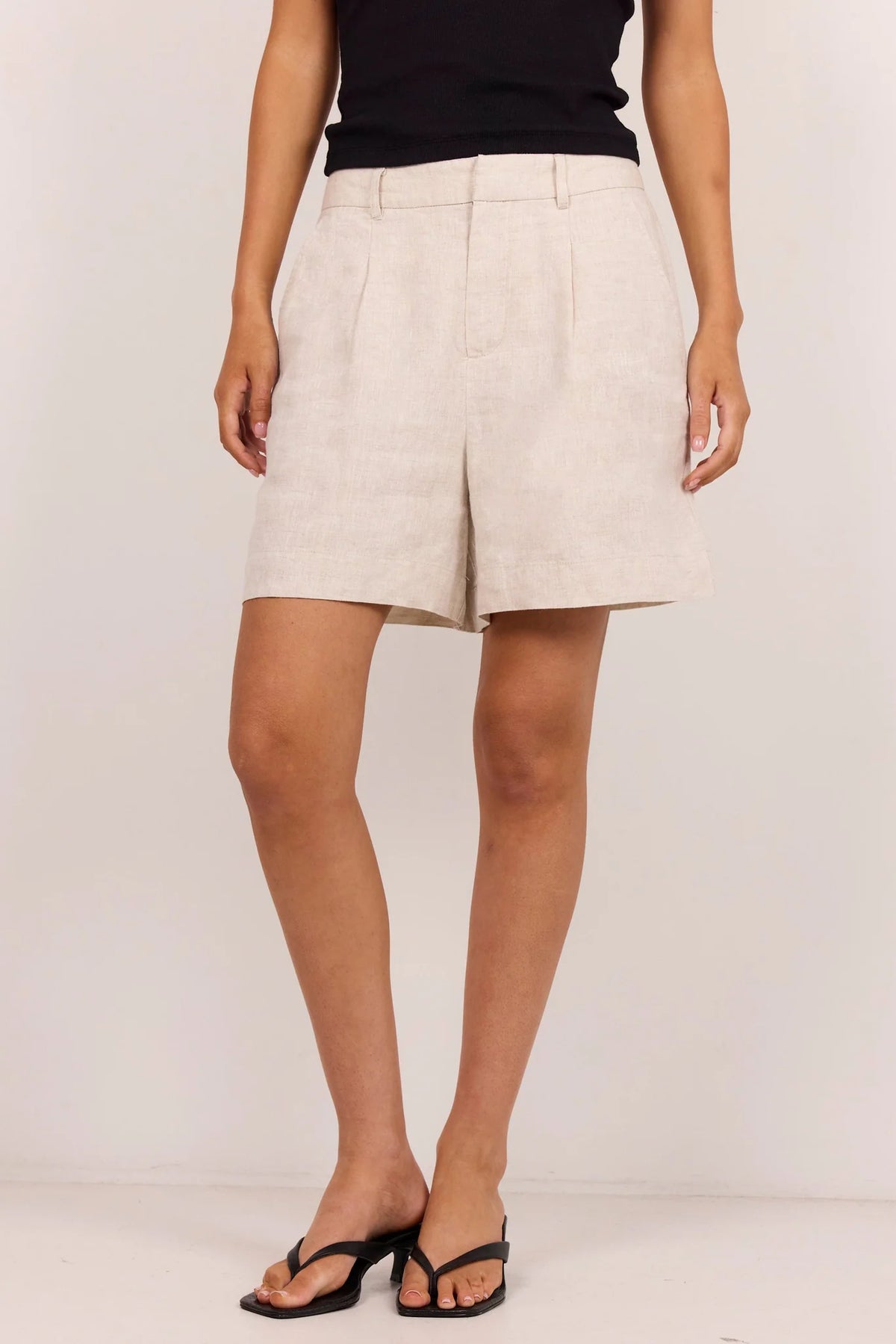Literal Natural Linen Pleat Front Short
