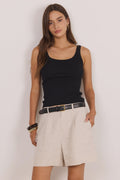 Literal Natural Linen Pleat Front Short