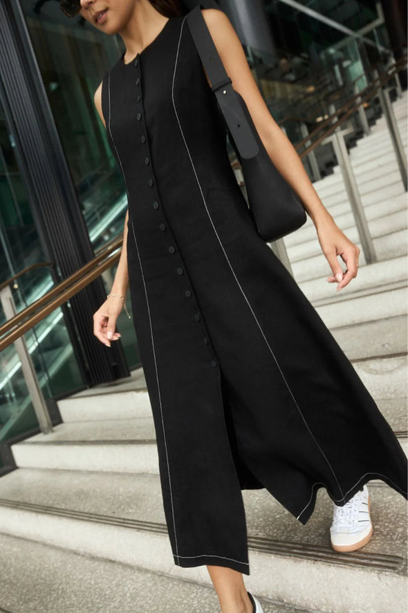 Re:Union Guide Black Contrast Stitch Maxi Vest Dress