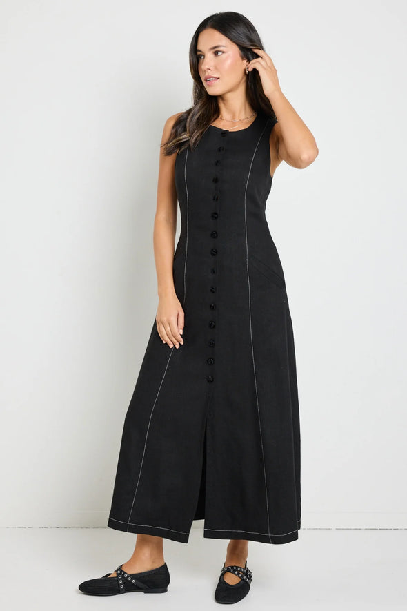 Re:Union Guide Black Contrast Stitch Maxi Vest Dress