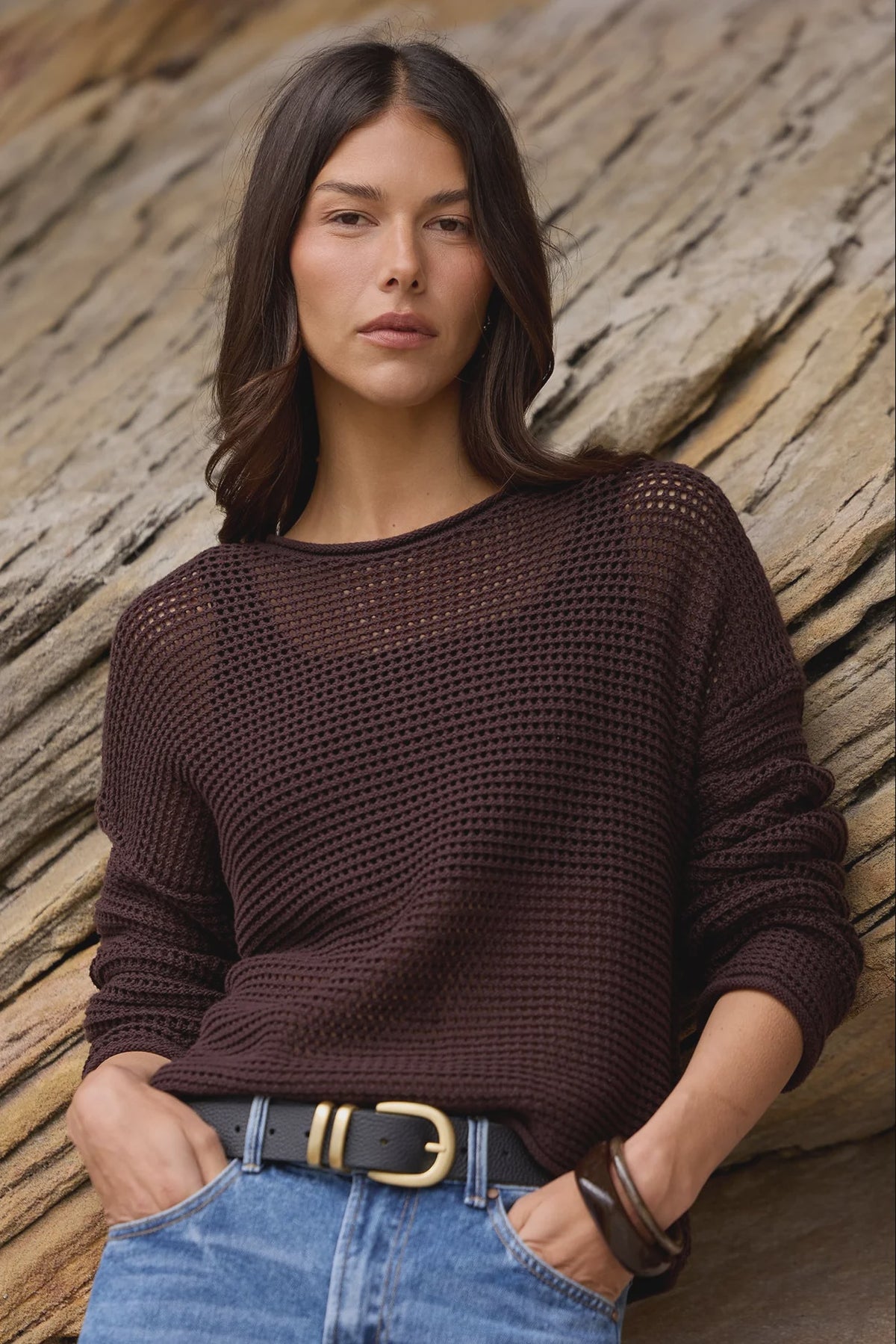 Re:Union Dawn Dark Chocolate Crochet Knit Jumper