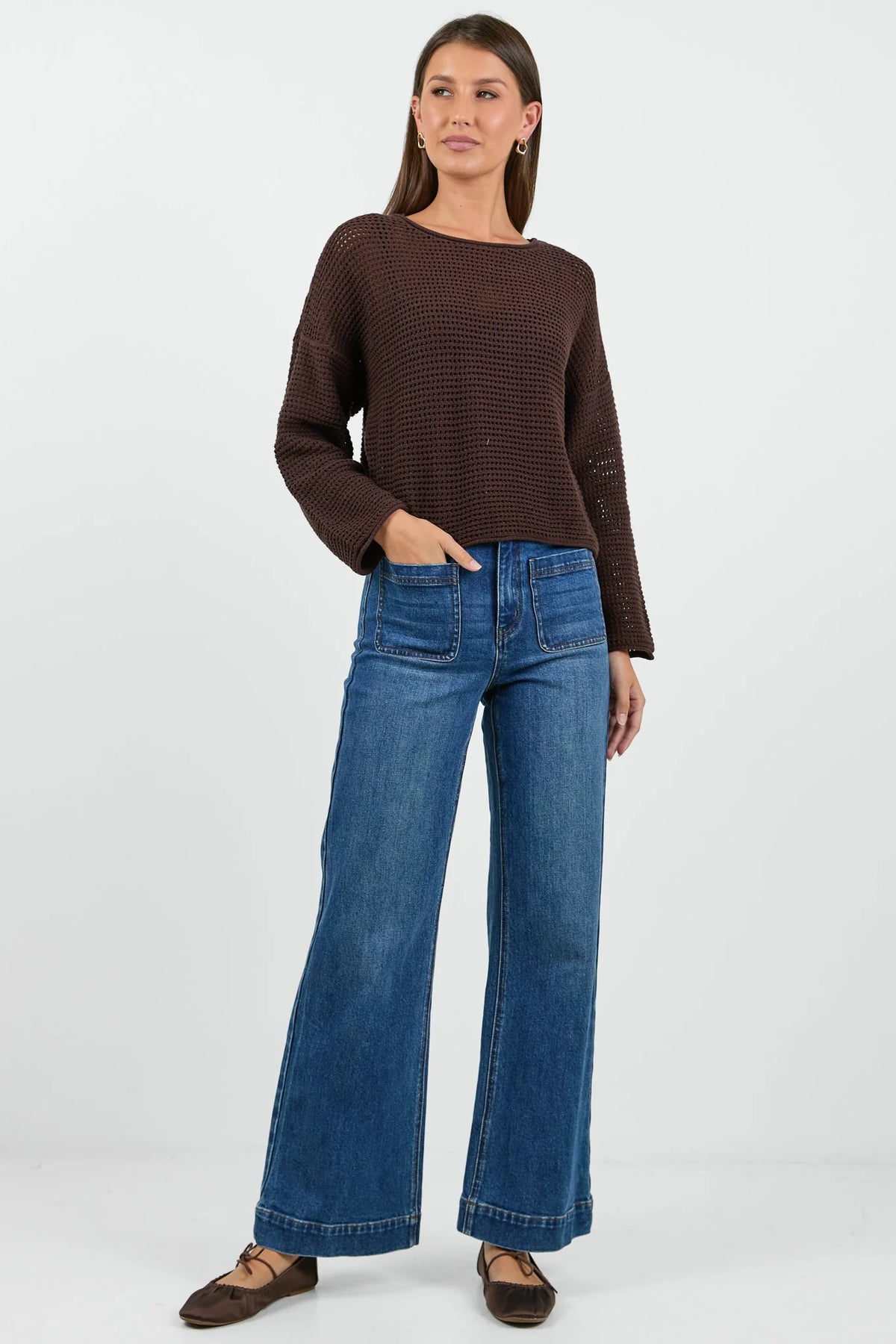 Re:Union Dawn Dark Chocolate Crochet Knit Jumper